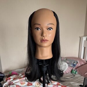 U Shaped Half Wig Black wavy layered layers long extensions silky wig part